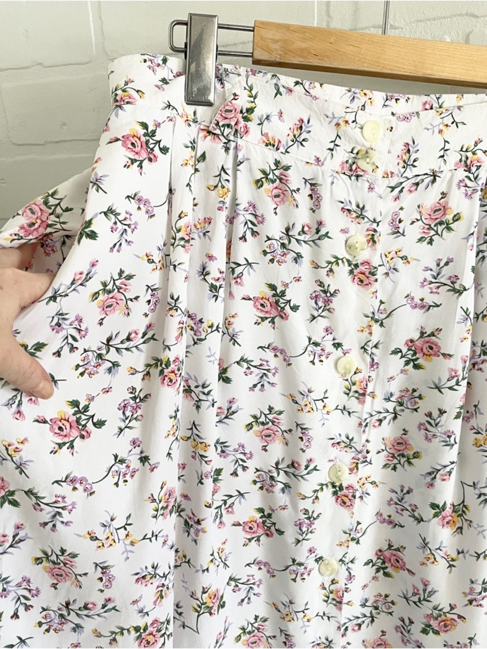Vintage 90s Prairie Floral Button Front Midi Skirt Romantic 2 pockets Sz M/L - Picture 5 of 15